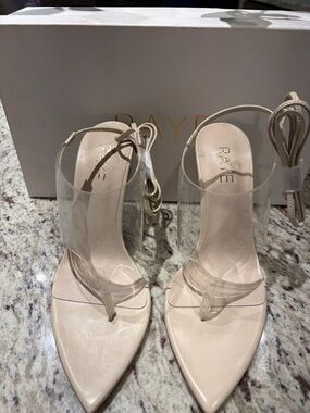 RAYE Clear PVC Nude Pointed Toe Heels with Ankle Wrap